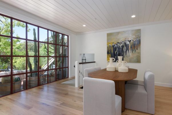 Dining room, Interior, Recessed Lighting, Wood Texture Flooring
