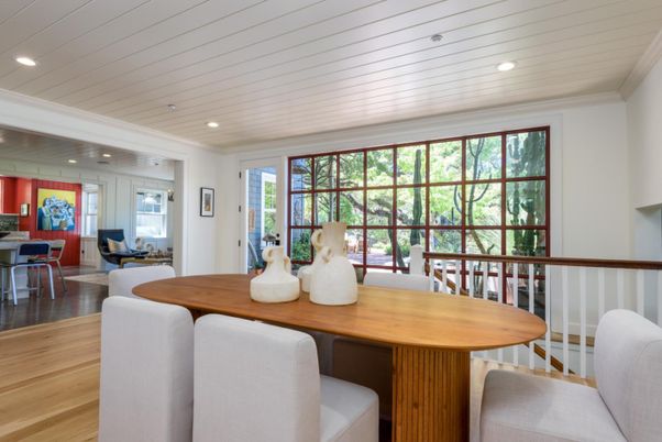 Dining room, Interior, Recessed Lighting, Wood Texture Flooring