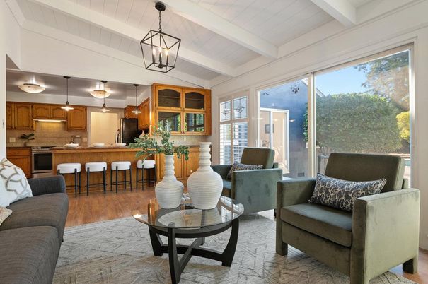 Interior, Kitchen, Living room, Pendant Lights, Stainless Steel Appliances, Wood Texture Flooring