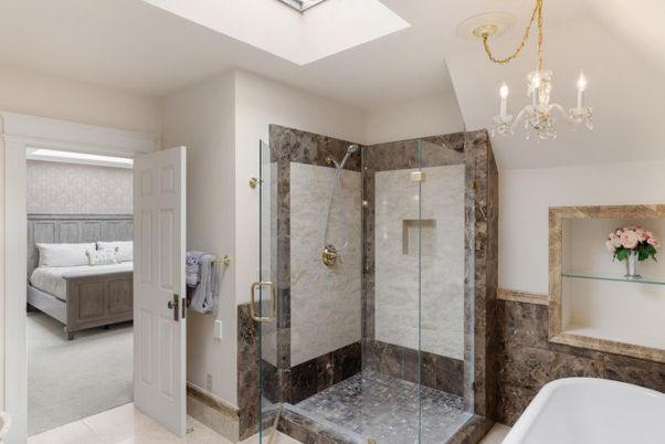 Bathroom, Chandelier, Glass Shower, Interior
