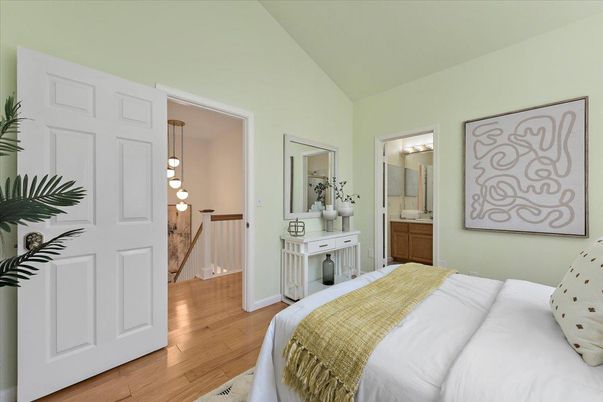 Bedroom, Interior, Pendant Lights, Wood Texture Flooring