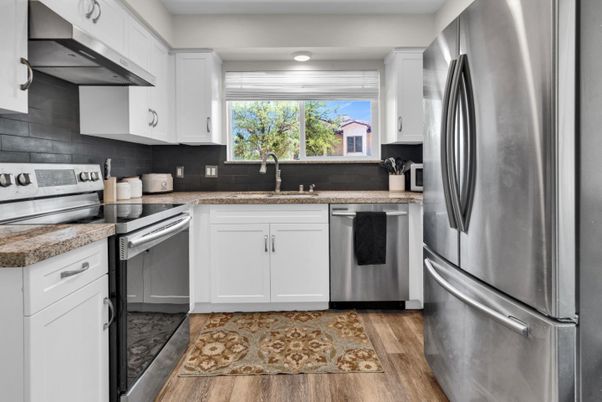 Interior, Kitchen, Stainless Steel Appliances, Wood Texture Flooring