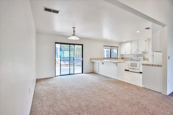 Empty room, Interior, Kitchen, Pendant Lights, Recessed Lighting