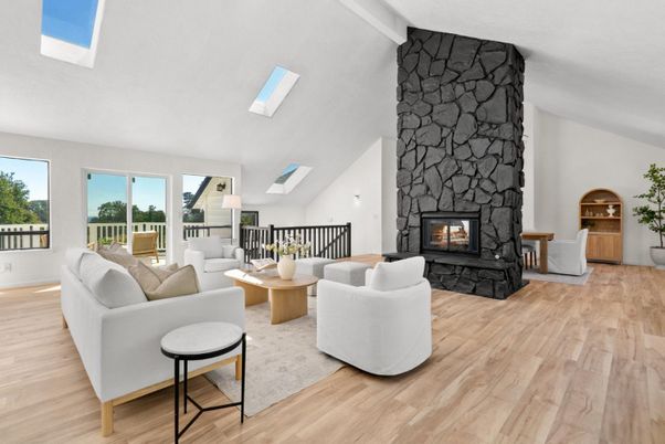 Fireplace, Interior, Living room, Stone Walls, Wood Texture Flooring