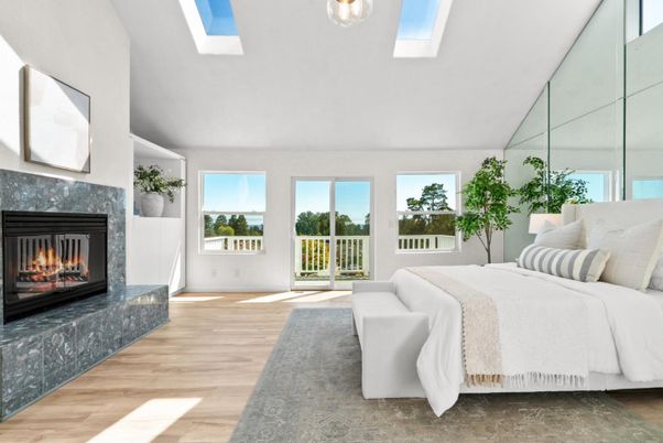 Bedroom, Fireplace, Interior, Wood Texture Flooring