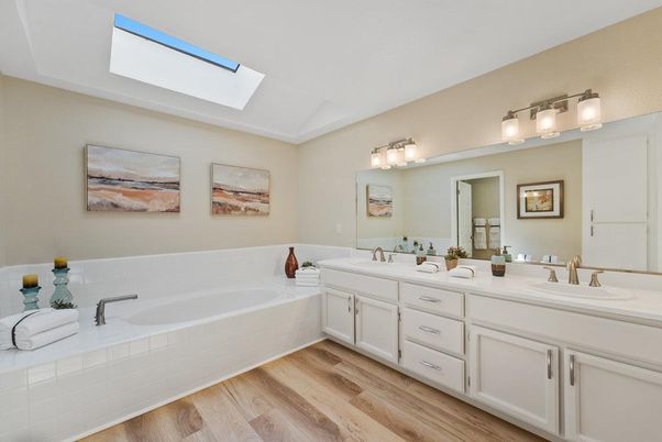 Bathroom, Dual Sink Vanities, Interior, Wood Texture Flooring