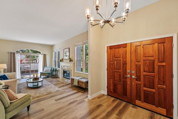 Chandelier, Fireplace, Interior, Living room, Wood Texture Flooring