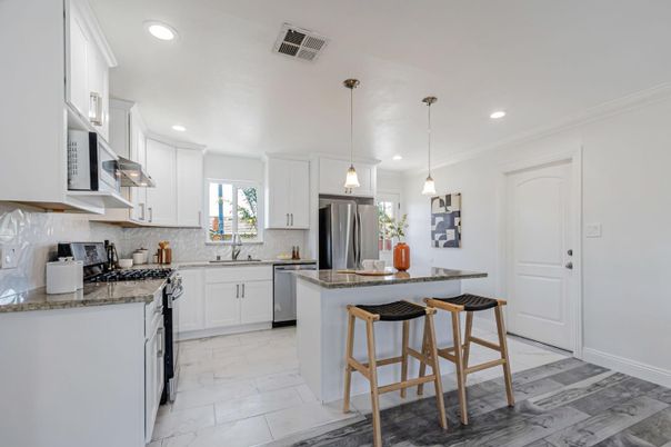 Interior, Kitchen, Marble, Pendant Lights, Recessed Lighting