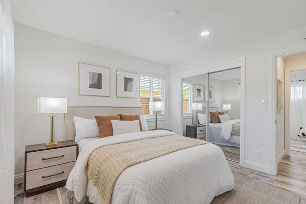 Bedroom, Interior, Recessed Lighting, Wood Texture Flooring