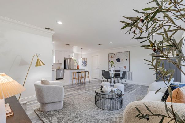 Dining room, Interior, Kitchen, Living room, Pendant Lights, Recessed Lighting, Wood Texture Flooring