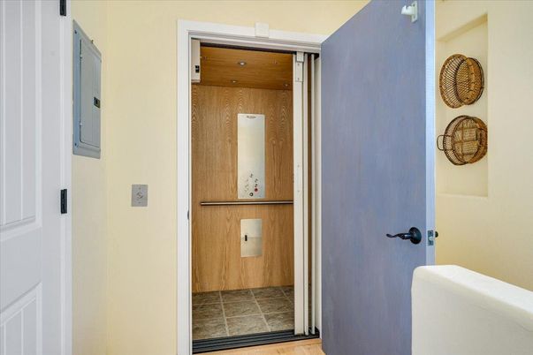 Elevator, Interior, Recessed Lighting, Wooden Ceilings, Wood Texture Flooring, Wooden Walls
