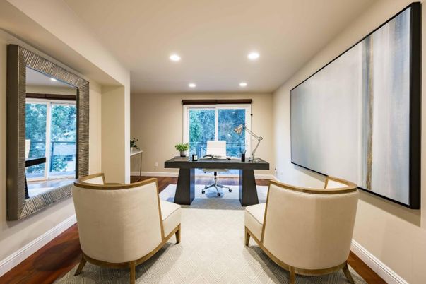 Home Office, Interior, Recessed Lighting, Wood Texture Flooring