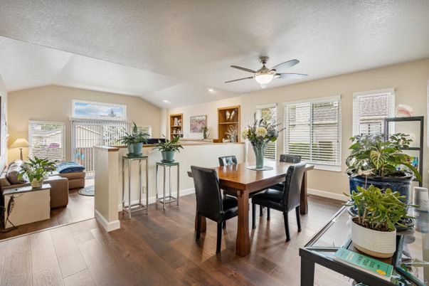 Dining room, Interior, Recessed Lighting, Wood Texture Flooring