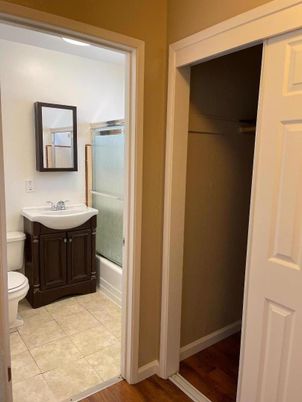 Bathroom, Glass Shower, Interior, Wood Texture Flooring
