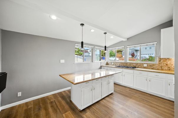 Interior, Kitchen, Pendant Lights, Recessed Lighting, Wood Texture Flooring