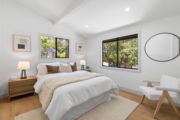 Bedroom, Interior, Recessed Lighting, Wood Texture Flooring