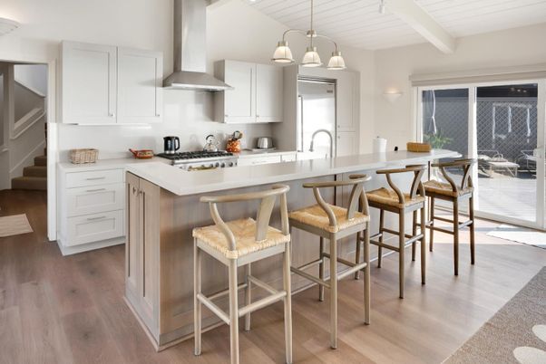 Interior, Kitchen, Pendant Lights, Stainless Steel Appliances, Wood Texture Flooring