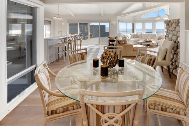 Dining room, Interior, Living room, Pendant Lights, Water, Wood Texture Flooring