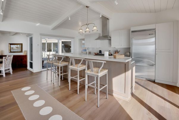 Chandelier, Interior, Kitchen, Pendant Lights, Stainless Steel Appliances, Wood Texture Flooring