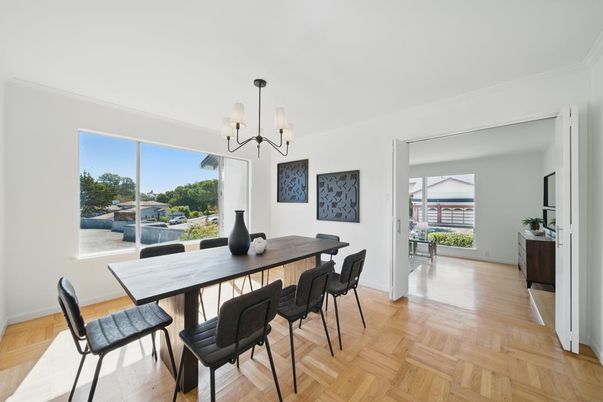 Dining room, Interior, Pendant Lights, Wood Texture Flooring