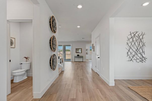 Bathroom, Interior, Recessed Lighting, Wood Texture Flooring