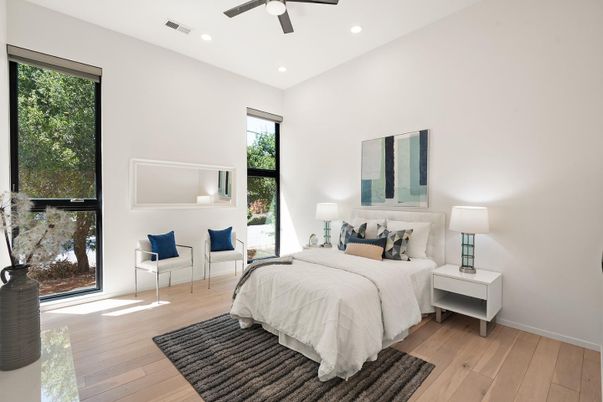 Bedroom, Interior, Recessed Lighting, Wood Texture Flooring