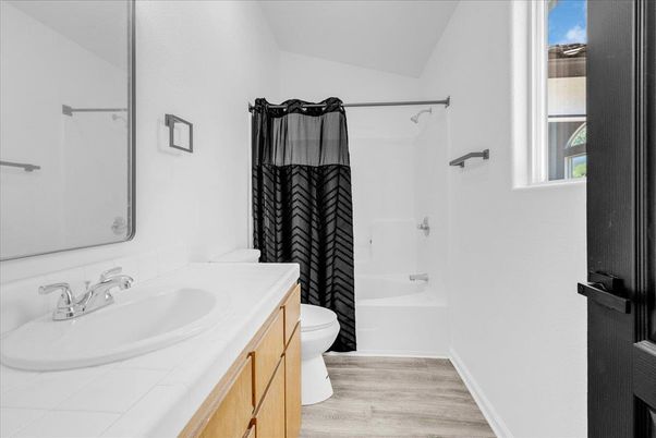 Bathroom, Interior, Tile Countertops, Wood Texture Flooring