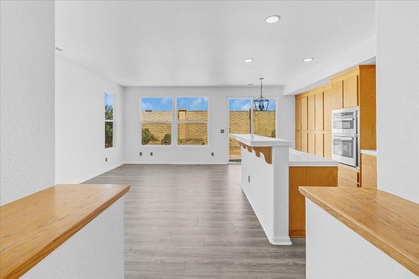 Interior, Kitchen, Pendant Lights, Recessed Lighting, Wood Texture Flooring