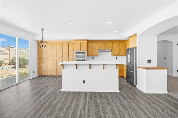 Interior, Kitchen, Pendant Lights, Recessed Lighting, Wood Texture Flooring