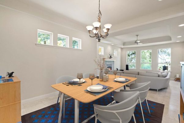 Chandelier, Dining room, Fireplace, Interior, Living room, Recessed Lighting