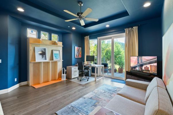Home Office, Interior, Recessed Lighting, Wood Texture Flooring