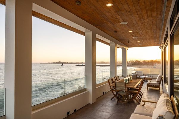 Dining room, Interior, Recessed Lighting, Water, Wooden Ceilings