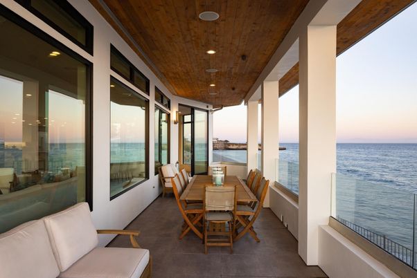 Dining room, Interior, Recessed Lighting, Water, Wooden Ceilings
