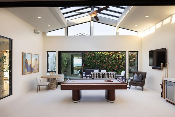 Billiard Table, Game Room, Glass Ceilings, Interior, Recessed Lighting, Sun Room