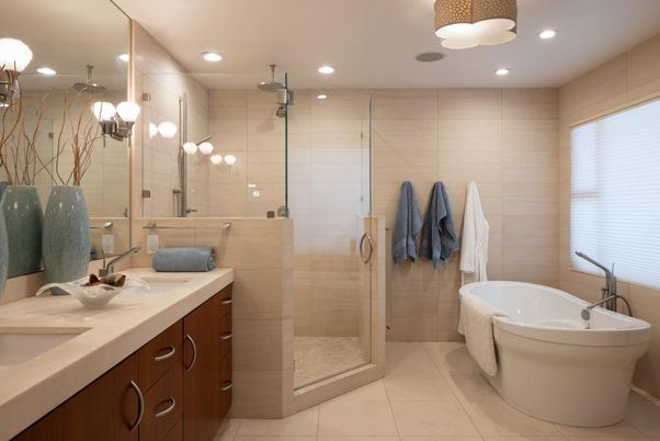 Bathroom, Dual Sink Vanities, Glass Shower, Interior, Recessed Lighting