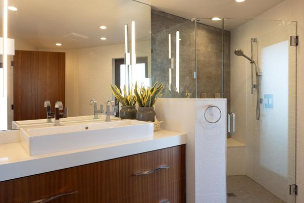 Bathroom, Dual Sink Vanities, Glass Shower, Interior, Recessed Lighting