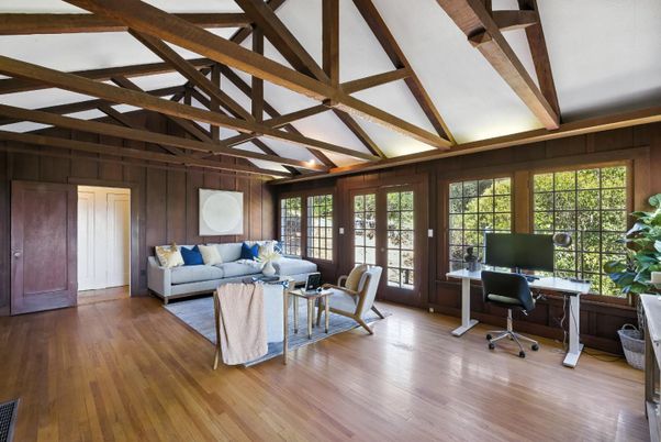 Home Office, Interior, Living room, Wooden Beams, Wood Texture Flooring, Wooden Walls