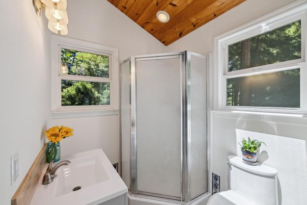 Bathroom, Glass Shower, Interior, Wooden Beams, Wooden Ceilings