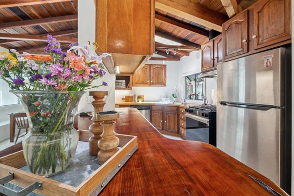Interior, Kitchen, Stainless Steel Appliances, Wooden Beams, Wooden Ceilings, Wood Texture Flooring