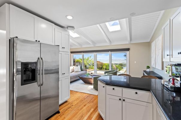 Interior, Kitchen, Living room, Recessed Lighting, Stainless Steel Appliances, Wood Texture Flooring