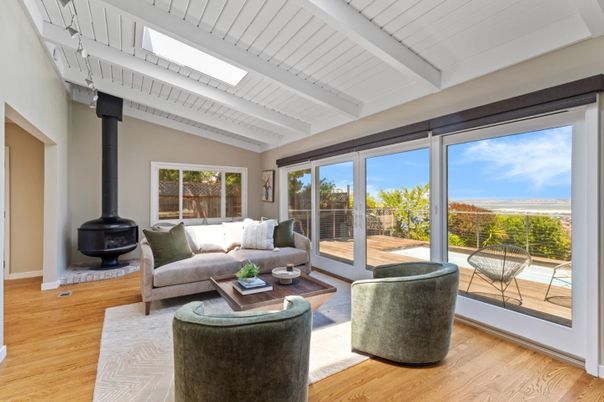 Fireplace, Interior, Living room, Sun Room, Wood Texture Flooring