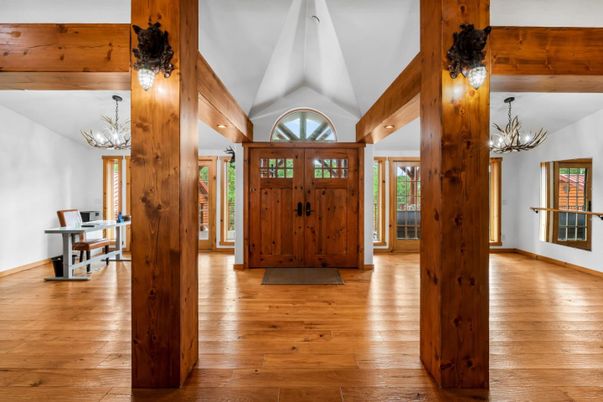 Chandelier, Interior, Wooden Beams, Wood Texture Flooring