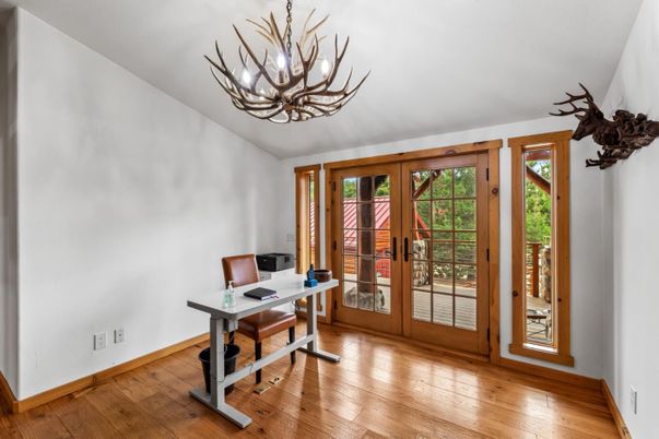 Chandelier, Home Office, Interior, Wood Texture Flooring