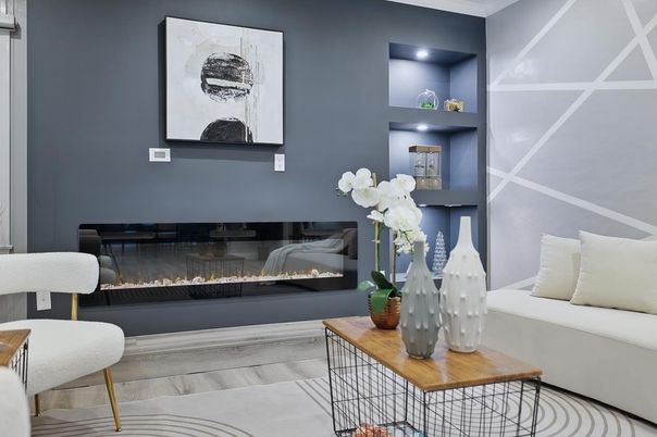 Fireplace, Interior, Recessed Lighting, Wood Texture Flooring