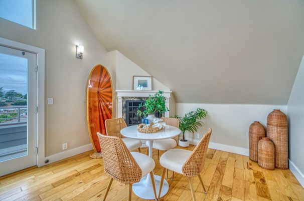 Dining room, Fireplace, Interior, Wood Texture Flooring