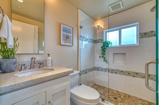 Bathroom, Glass Shower, Interior, Recessed Lighting