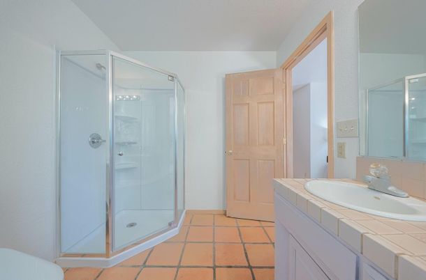 Bathroom, Glass Shower, Interior, Tile Countertops