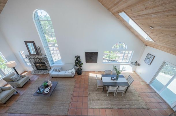 Dining room, Fireplace, Interior, Living room, Wooden Ceilings