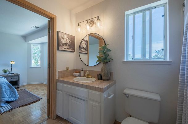 Bathroom, Interior, Tile Countertops, Wood Texture Flooring