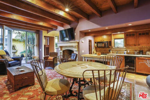Dining room, Fireplace, Interior, Kitchen, Living room, Recessed Lighting, Stainless Steel Appliances, Wooden Beams, Wooden Ceilings